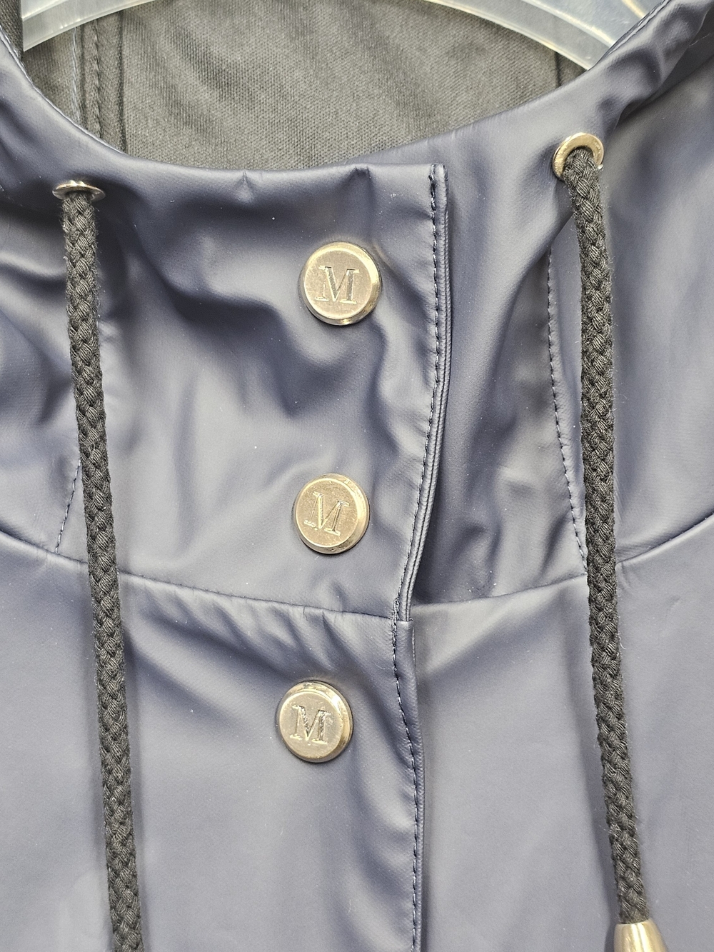 Martha Stewart 2X Long Hooded Rain Jacket Blue Waterproof Button Coat - Picture 4 of 15